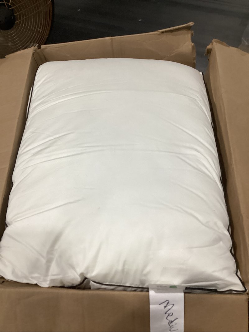 Condition photo showing As Is for goose feather down pillow king size set of 2, down surrounded hotel collection bed pillows for sleeping with gusset, 2 pack, fluffy plush for side, back sleepers 20x36 in. king(medium), similar to stock photo