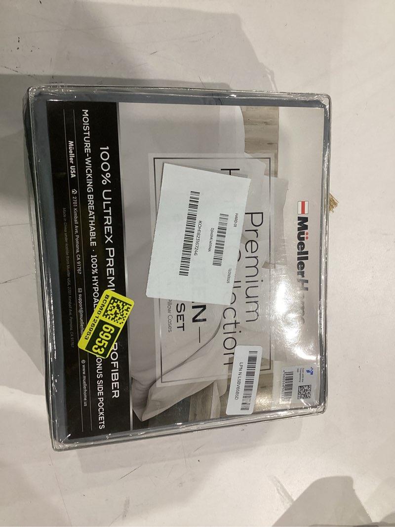 Condition photo showing As Is for mueller ultratemp 6 pc queen sheet set - ultra-soft luxury series, cooling & breathable hotel luxury bed sheets, deep pocket wrinkle-free oeko-tex, light gray light gray queen