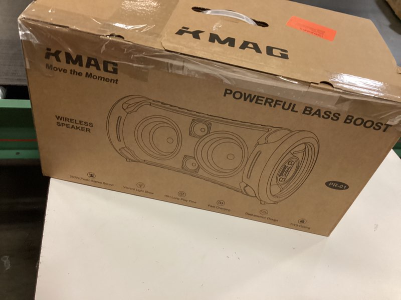 Condition photo showing New/Like New for large bluetooth speaker, 260w peak powerful loud sound with deep bass, 15hr playtime, fast charge, tws, cool lights, portable outdoor speaker wireless for party, camping, beach, backyard, home, work black