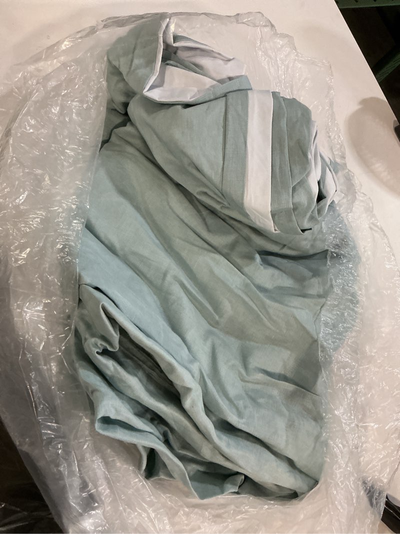 Condition photo showing As Is for quince european linen true blackout curtain - single panel, 96x120, light blue