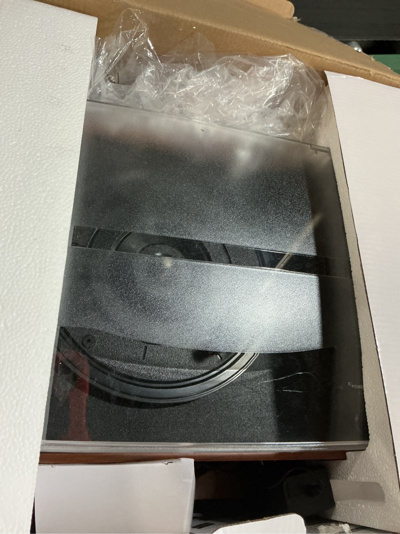 Condition photo showing As Is for Vintage Record Player with External Speakers Belt-Drive Turntable for Vinyl Records Dual Stereo Speakers LP Players Support 3 Speed 3 Size Wireless Playback AUX Headphone Input Auto Stop Wood Red