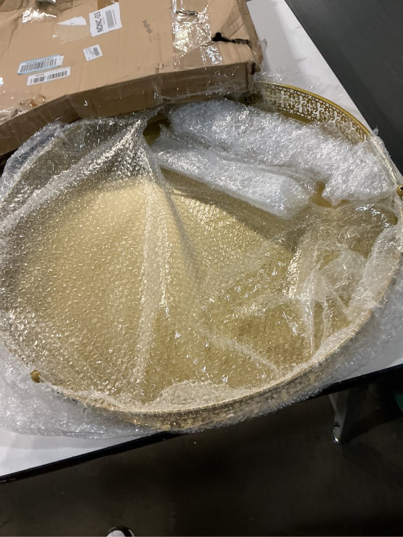 Condition photo showing New/Like New for wenqik gold cake stand 20 inch metal round cupcake dessert wedding cake stand with cutting & spatula cookies display holder fruit serving tray for table wedding birthday anniversary party gold 20 inch