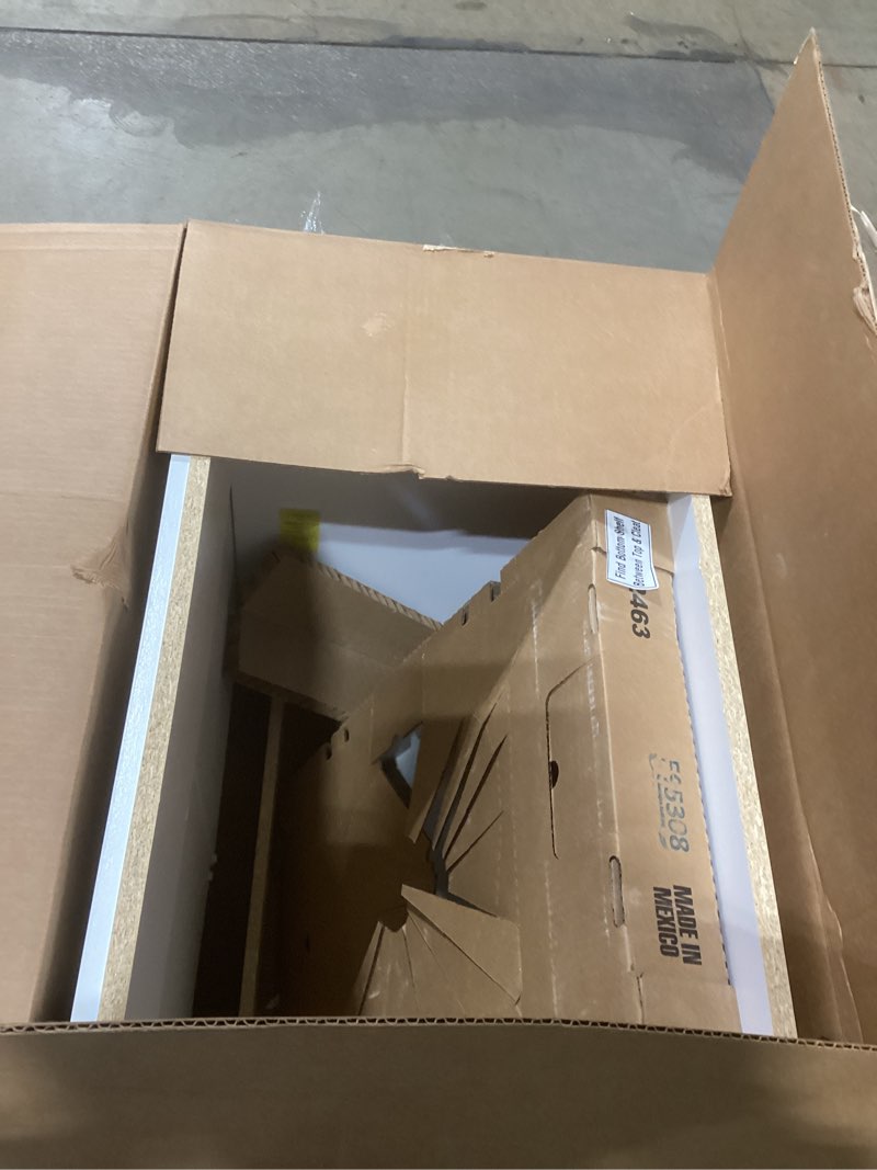 Condition photo showing As Is for project source dover 30-in true white single sink bathroom vanity with white cultured marble to