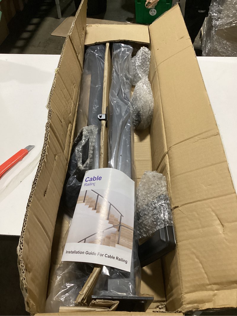 Condition photo showing Good Condition for CKE 36" Cable Railing Post(Post 35"x2"x2"), 2 Packs Adjustable Top Level Drilled Cable Railing Post, Matte Black T304 Stainless Steel Level Drilled Railing Line Handrail Post for Indoor Outdoor, LP01 36" 2 Level Posts