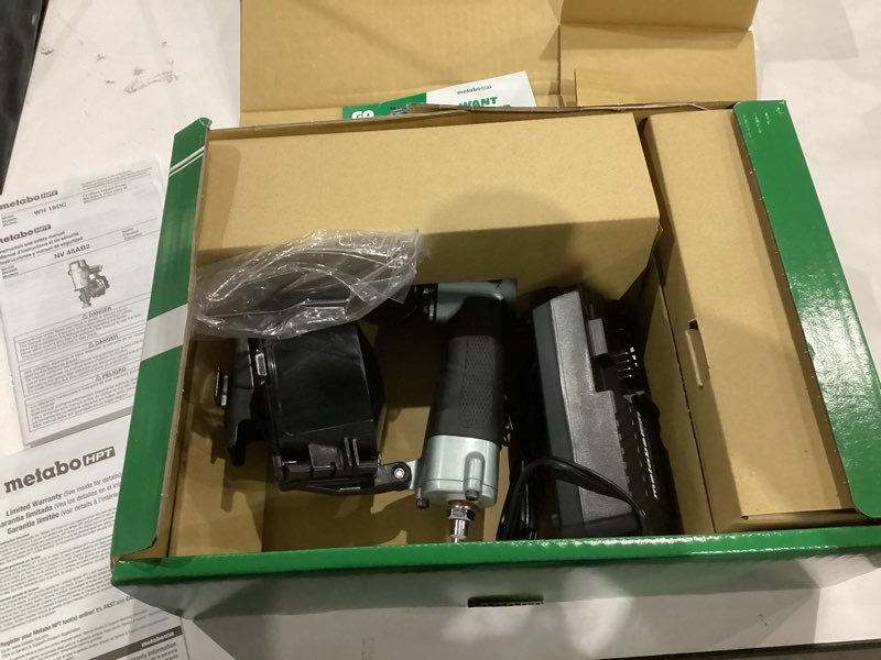 Condition photo showing As Is for metabo hpt pneumatic roofing nailer + 18v impact driver pro bundle kit, 1-3/4-inch coil roofing nailer with bonus 18v triple hammer impact driver kit, knv45ab2 nv45ab2 + bonus impact driver kit