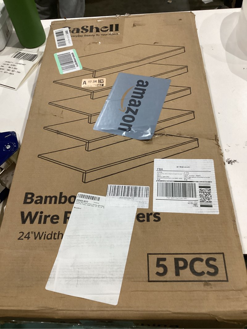 Condition photo showing New/Like New for Wire Shelf Covers, Bamboo Wire Rack Covers for Pantry, Closet (5pcs, 24" W x 12" D) 24"W x 12"D 5