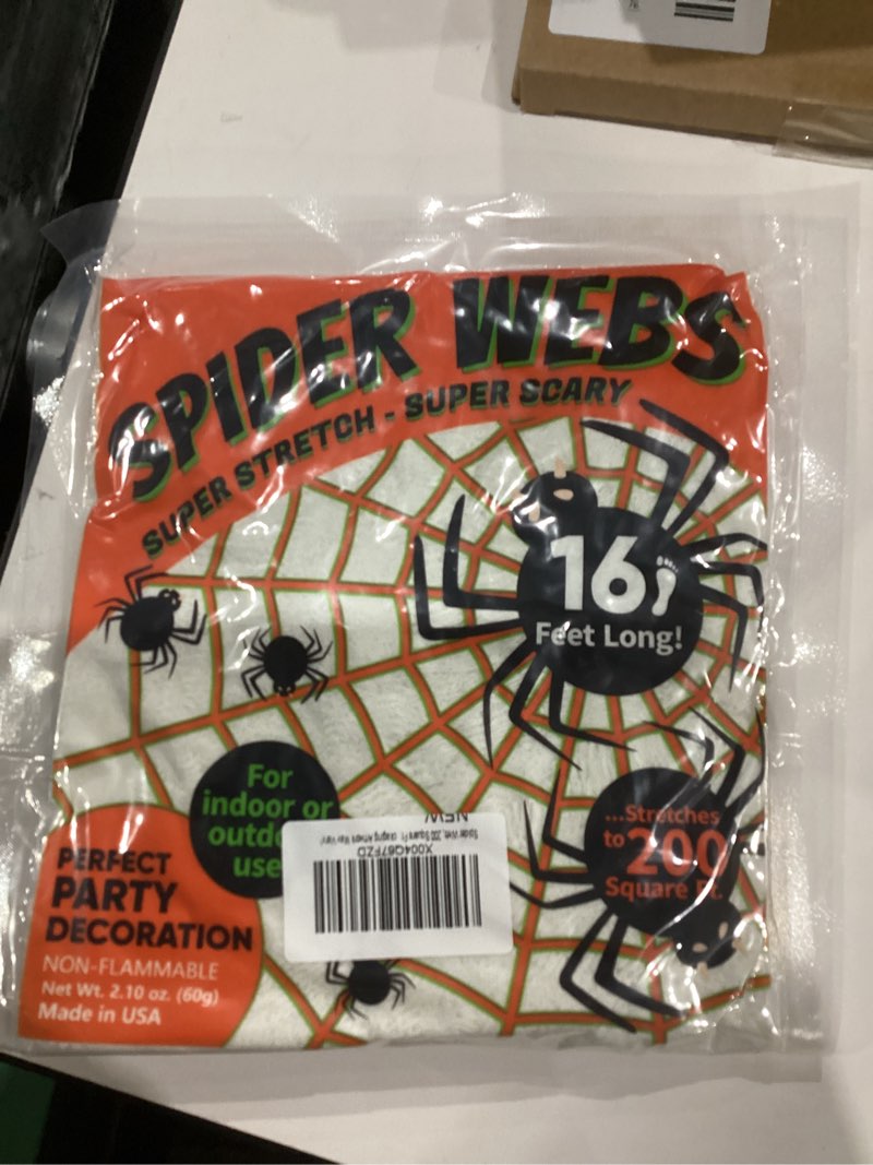 Condition photo showing New/Like New for 200 Sqft Halloween Spider Web Decorations, with 10 Glow and 10 Black Fake Spiders, Halloween Decorations Outdoor Large Stretch Spider Web Cobwebs Indoor (200:sqft Web+20 Spider)