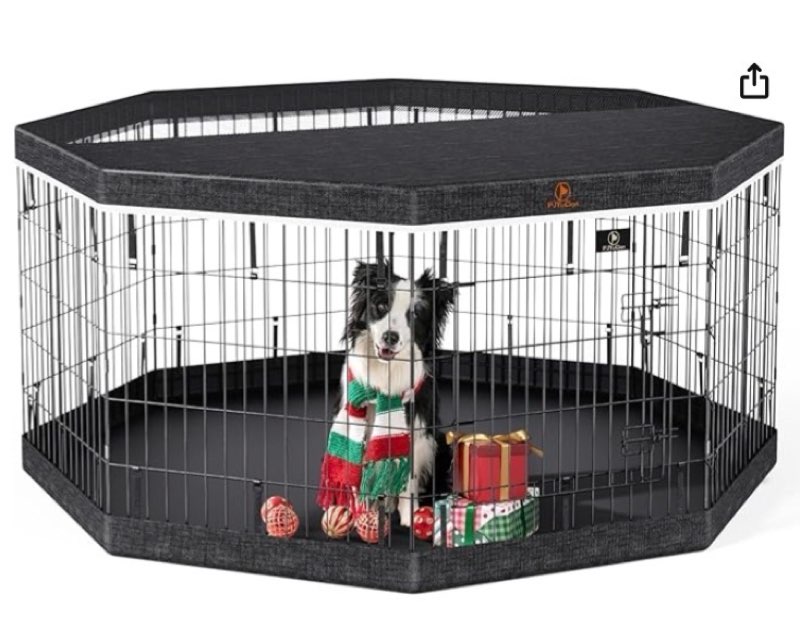 PJYuCien Dog Playpen, 8 Panels 30’’H Dog Pens Indoor with Bottom Pad, Metal Foldable Pet Puppy Exerc