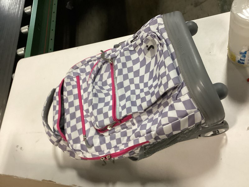 Condition photo showing Good Condition for J World Unisex Sundance 20" Rolling Backpack with Laptop Sleeve for School and Travel, Lavender Checkers