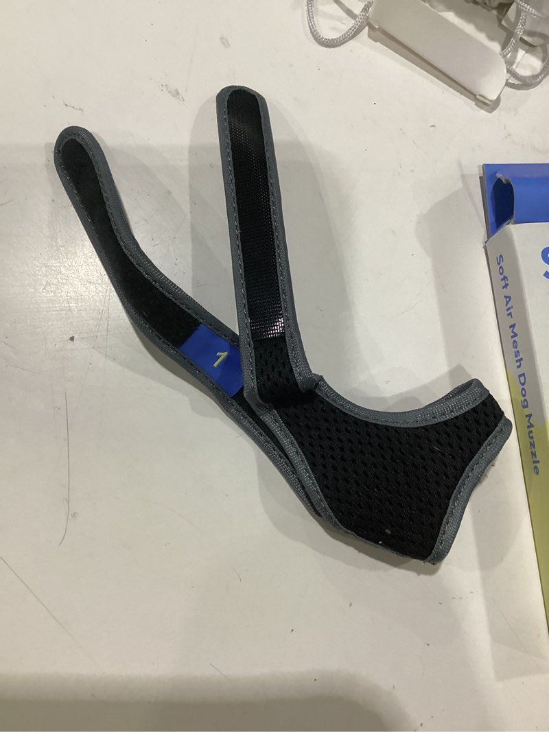 Condition photo showing As Is for dog muzzle, breathable mesh muzzle for small sized dogs, soft muzzles to prevent biting, adjustable comfort fit, training allows panting and drinking(black, 1) black 1 (snout 3.9"-4.3")
