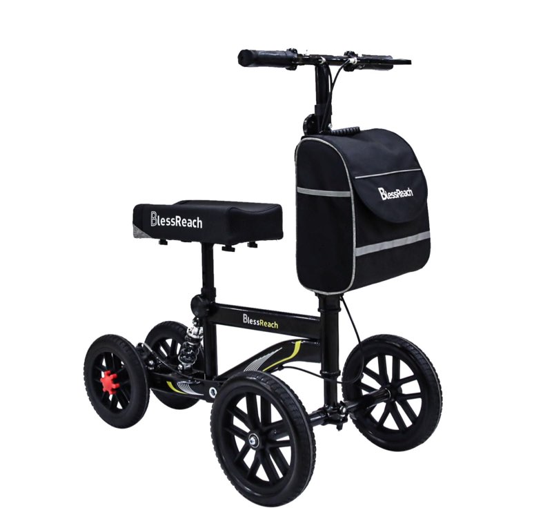 All Terrain Steerable Knee Scooter Crutch Alternative?Deluxe Medical Scooter Double Handbrake,for Adults Injured Ankle & Foot Recovery Scooter in Black