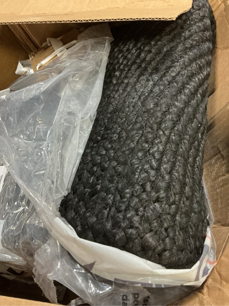 Condition photo showing Good Condition for gruhum black jute area rug 5ft natural fiber round handwoven boho farmhouse rustic vintage soft braided reversible ecofriendly rugs for indoor kitchen bedroom living room hallways (5' ft round) 5' (round) black