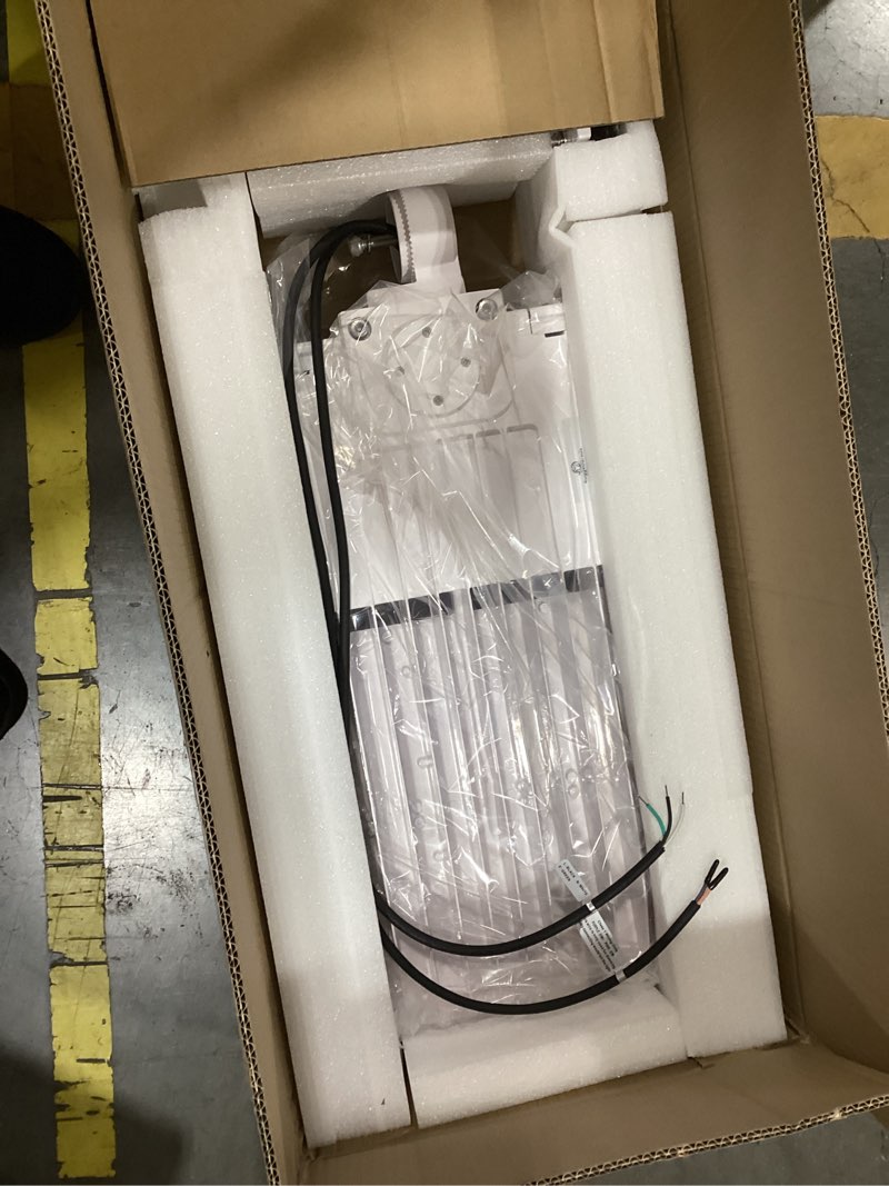 Condition photo showing As Is for ruggedgrade 300w nextgen iii led parking lot light with photocell bright white - 5000k - white housing 300w–arm mount–photocell–nextgen iii