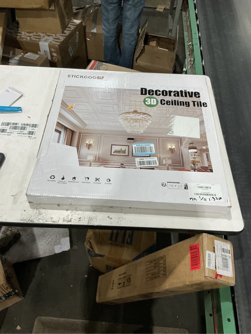 Condition photo showing New/Like New for STICKGOO PVC Ceiling Tiles, 2'x2' Glue Up Ceiling Panel White to Prevent Breakage Cover 48 Sq. Ft, Pack of 12 Tiles 24"x24" White