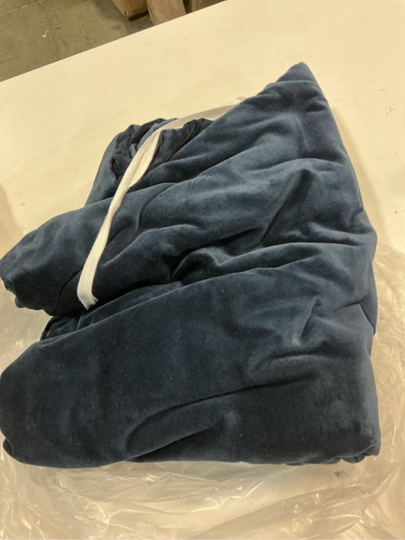 Condition photo showing As Is for quince cotton velvet curtain, 48x84, navy single panel