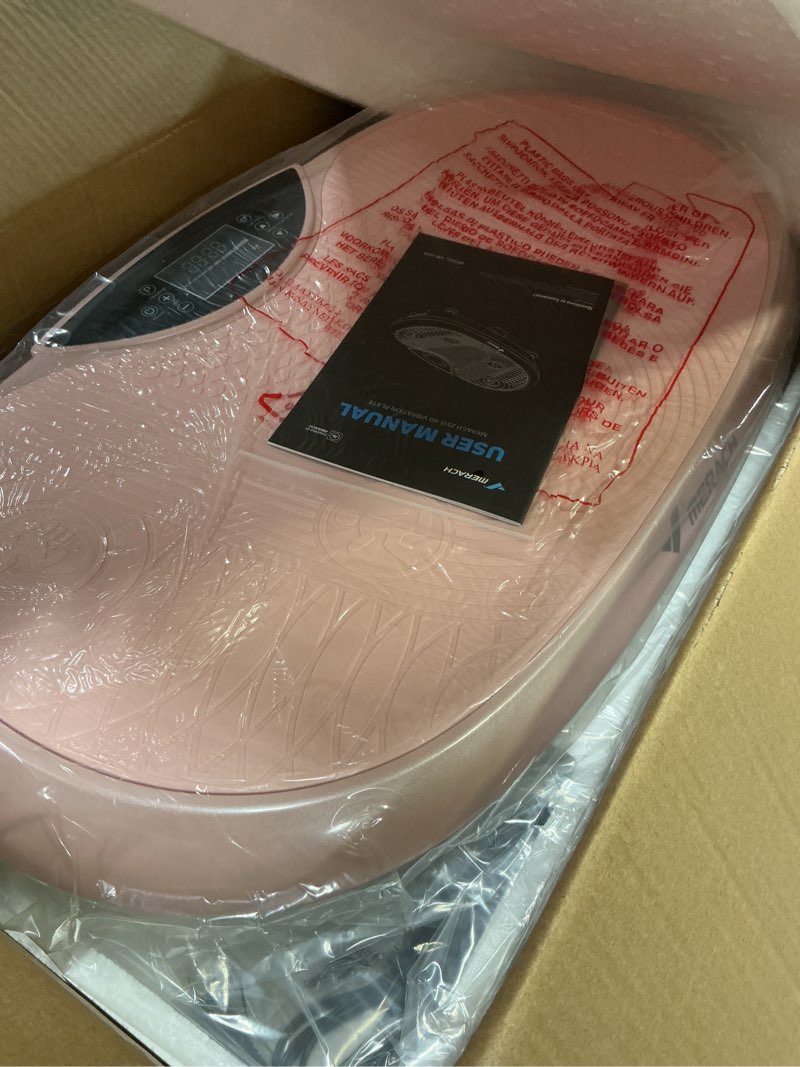 Condition photo showing Good Condition for merach vibration plate exercise machine, 4d whole body workout vibrating platform for lymphatic drainage weight loss muscle activation, home fitness equipment with bluetooth light pull cord pink