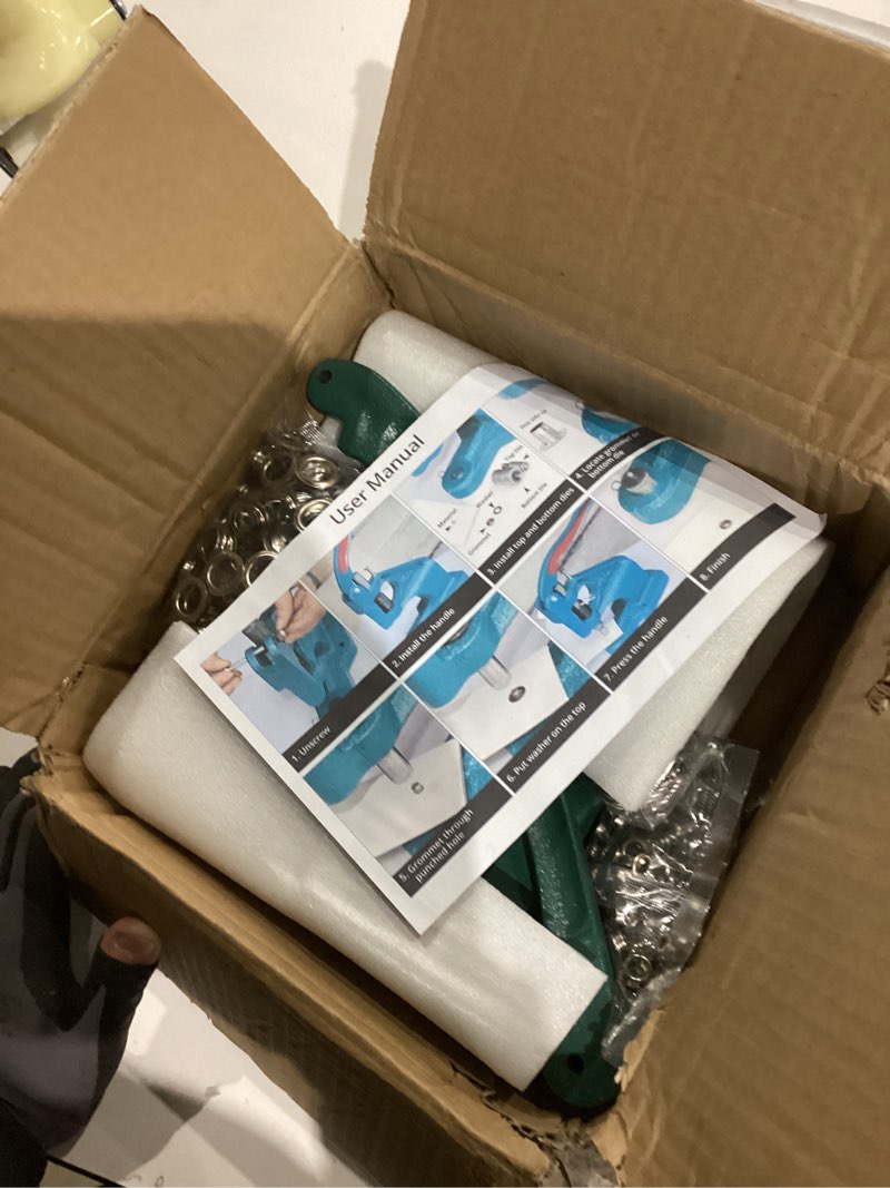 Condition photo showing New/Like New for QWORK - Hand Press Heavy Duty Eyelet Grommet Machine Punch Tool Kit with 3 Dies and 1500 Pcs Silver Grommets