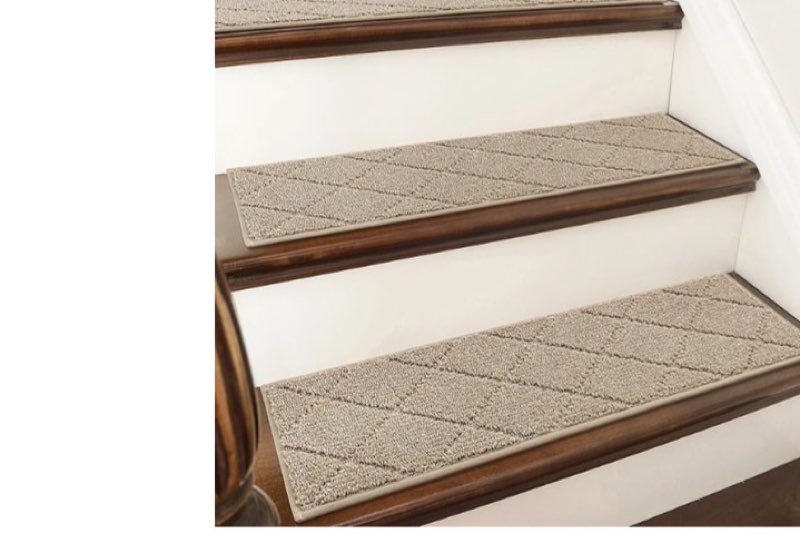 COSY HOMEER Edging Stair Treads Non-Slip Carpet Mat 28inX9in Indoor Stair Runners for Wooden Steps, Edging Stair Rugs for Kids and Dogs, 100% Polyester TPE Backing(4pc, Beige
