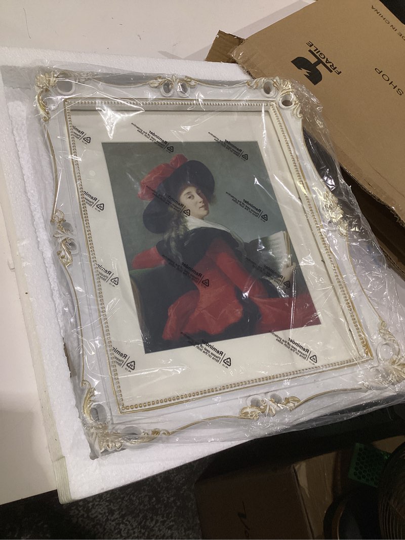 Condition photo showing Good Condition for simon's shop white picture frames 11x14 with mat for 8x10 photo, vintage poster frames for wall and tabletop, antique style ornate frame 11x14 white 01