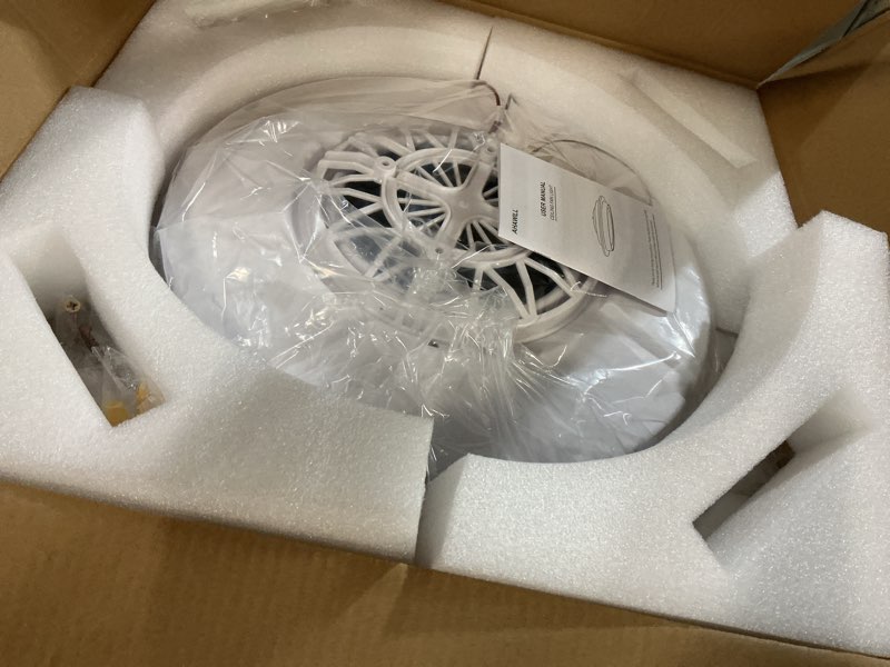 Condition photo showing New/Like New for low profile ceiling fan with light,19.29in bladeless ceiling fan with remote control,enclosed flush mount fandelier,6 wind speed,dimmable led lights,white,for bedroom dining room