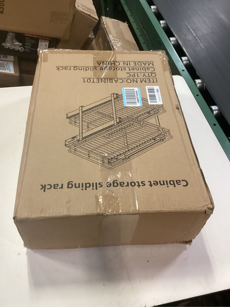 Condition photo showing New/Like New for 2-tier kitchen cabinet pull out shelf and drawer organizer slide out pantry storaqe basket in multiple sizes (16" w x 21" d)