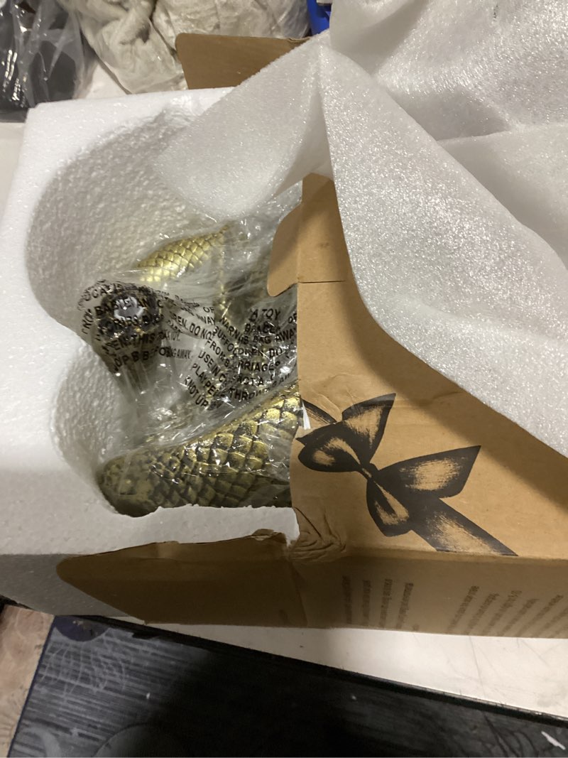 Condition photo showing Good Condition for garden outdoor statues 19.89'' snake with solar lantern, resin lawn decor snake statue for patio, balcony, yard ornament, unique housewarming and birthdays gifts for father men grandpa brass-colored snake