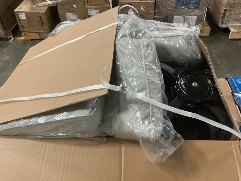 Condition photo showing As Is for allen + roth THOMAS LAKE Swivel High Dining Chair Set Cushions Gray Finish Powder-Coated Steel Frame