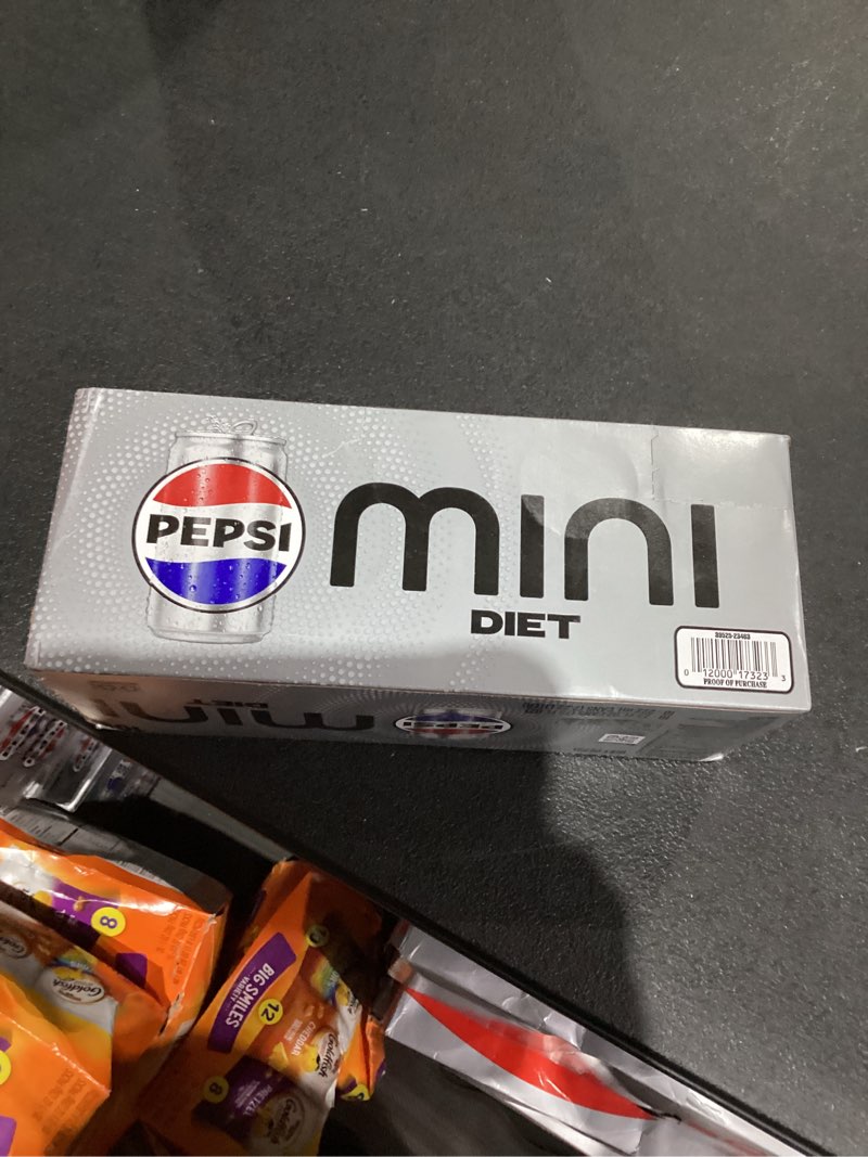Condition photo showing As Is for Expired)))))Diet Pepsi Soda, 7.5 Ounce Mini Cans, 10 Pack 7.5 Fl Oz (Pack of 10)
