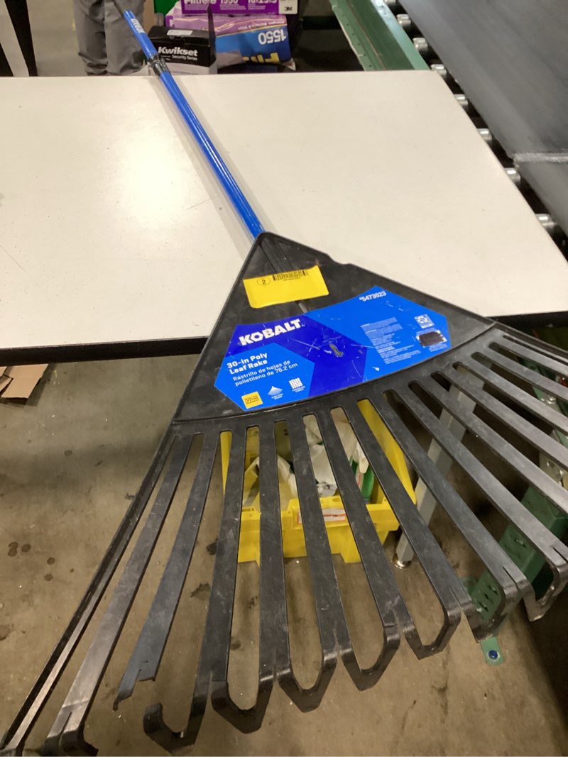 Condition photo showing As Is for kobalt 30-in plastic lawn and leaf rake with fiberglass handle