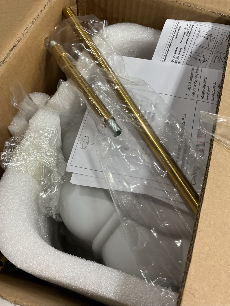 Condition photo showing As Is for Vintage Milk Glass Pendant Lights 9.8 Inch Mid Century Modern Hanging Ceiling Light, Adjustable Height Kitchen Island Hanging Lights for Dining Room, Kitchen, Hallway and Bedroom, E26 Base White 9.8 inch