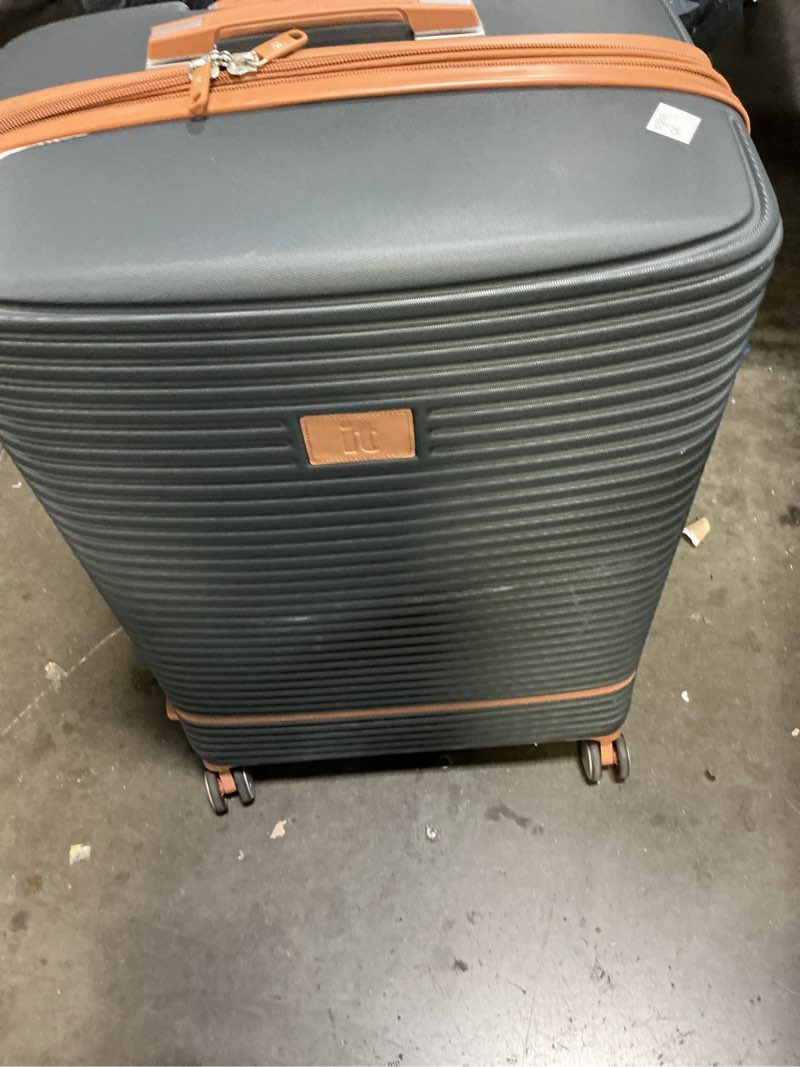 Condition photo showing As Is for it luggage replicating hardside 31" large checked expandable fashion spinner luggage, gray