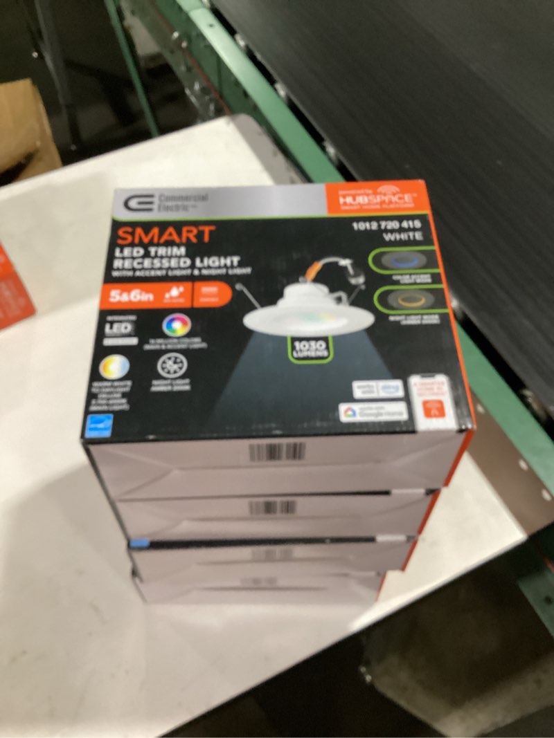 Condition photo showing Good Condition for 4 pack  5/6 in. smart adjustable cct and rgb integrated led recessed light trim with night light powered by hubspace