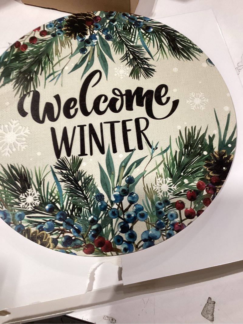 Condition photo showing Good Condition for Chunful Winter Welcome Sign for Door Wall Decor, Outside Winter Wreath for Front Door 12"x 12" Farmhouse Pine Berries Wooden Hanging Sign Rustic Wooden Welcome Porch Window Decoration