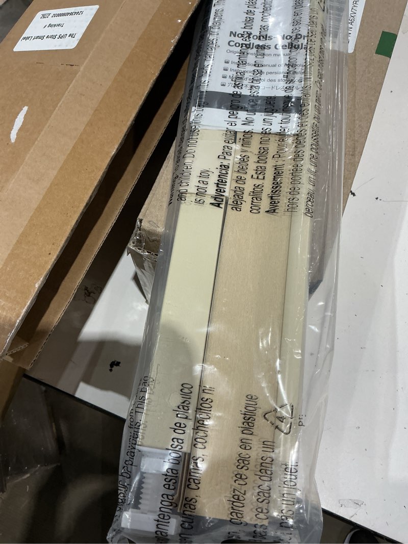 Condition photo showing Good Condition for lazblinds cordless cellular shades, no tools no drill blackout honeycomb shades pleated blinds for windows, 34" w x 64" h, soft cream blackout-soft cream 34'' w × 64'' h