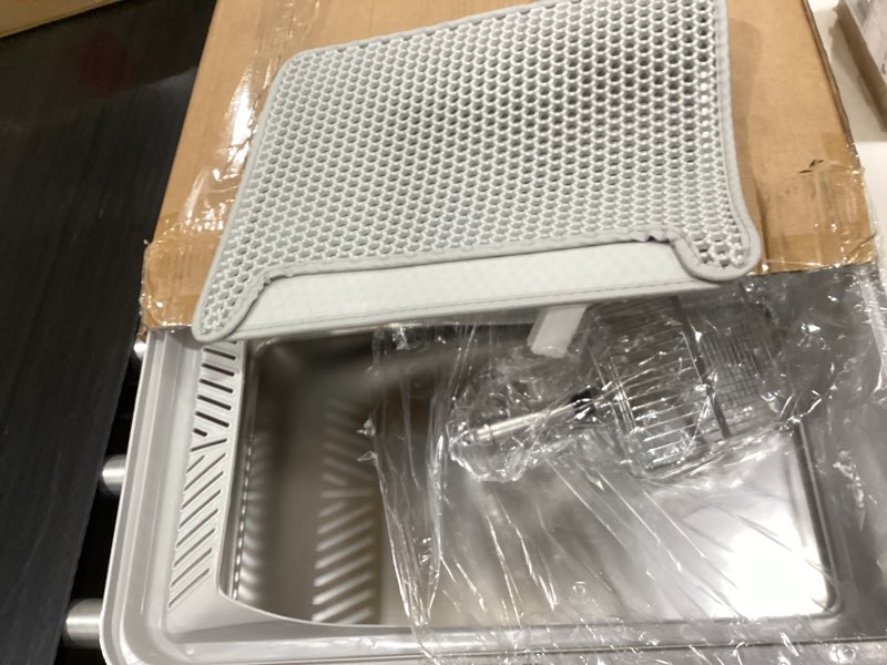 Condition photo showing As Is for Stainless Steel Litter Box | XL Enclosed Cat Litter Boxes with Lid for Big Cats | High Sided, Anti-Urine Leakage | Non-Stick Bottom & Includes Litter Mat & Metal Scoop