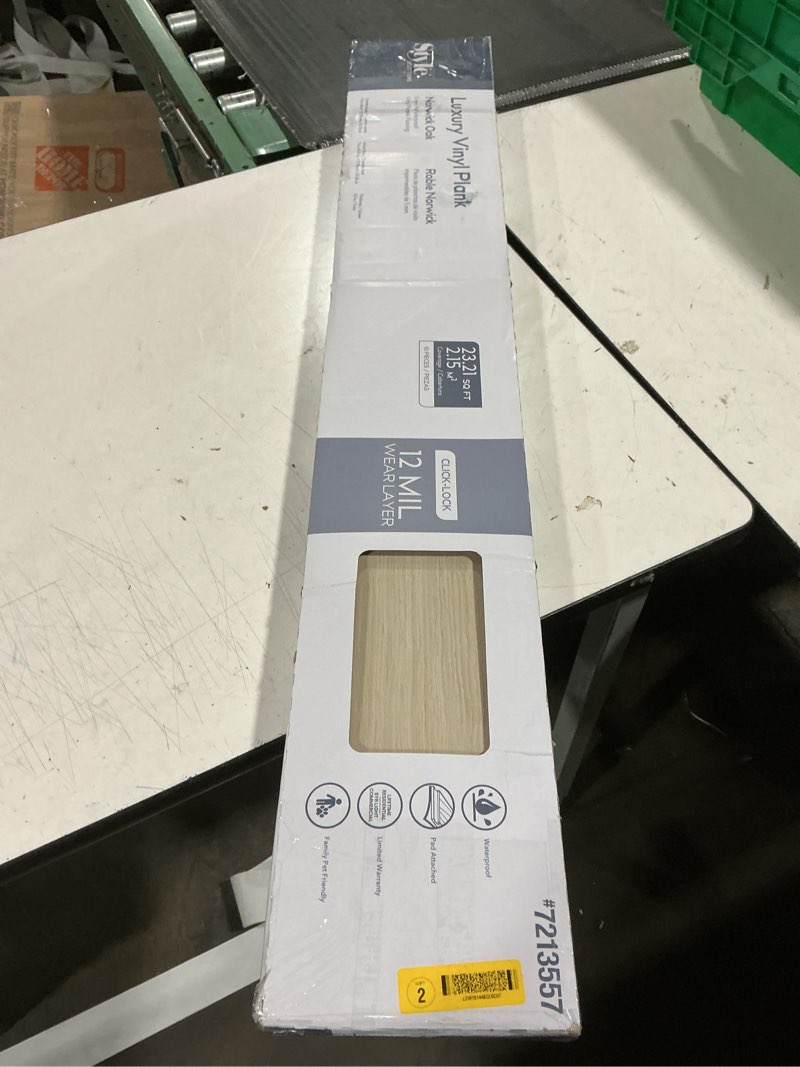 Condition photo showing As Is for 5k+ bought last week style selections norwick oak 12-mil x 7-in w x 48-in l waterproof click lock luxury vinyl plank flooring