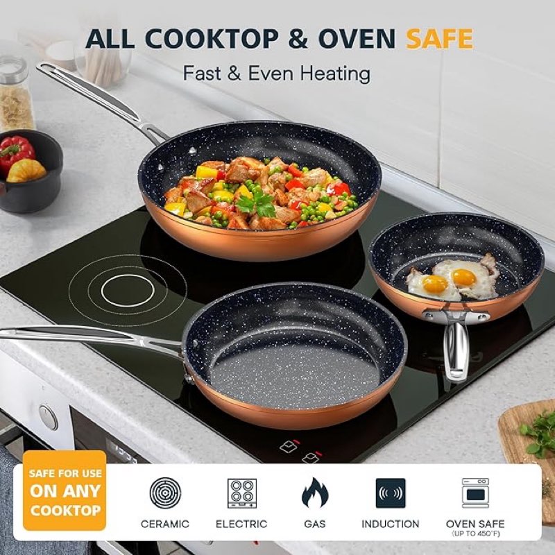 Nuwave 2-Piece 8”, 10”, Forged Lightweight Frying Pan Set, G10 Healthy Duralon Blue Ceramic Ultra Non-Stick, Ergonomic Stay-Cool Handles, Induction-Ready & Works on All Cooktops