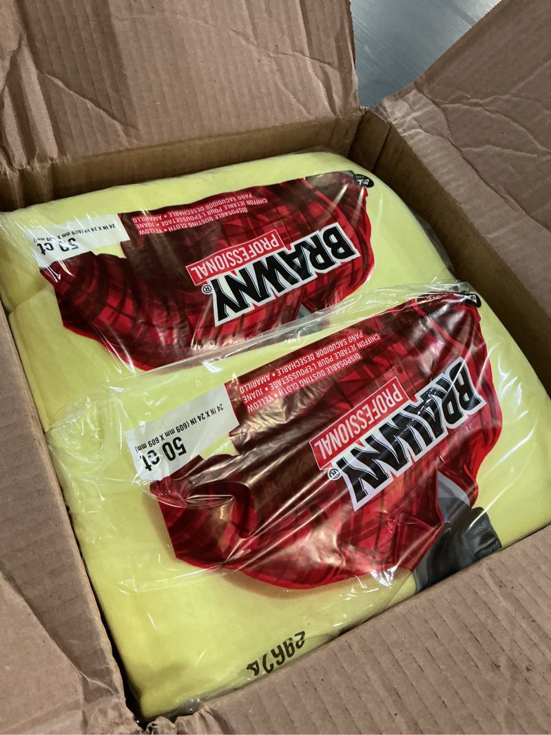 Condition photo showing New/Like New for georgia-pacific brawny yellow quarter-fold disposable dusting cloth by gp pro, 24" length x 24" width, 29624 (case of 4 packs, 50 cloths per pack) 24" x 24"