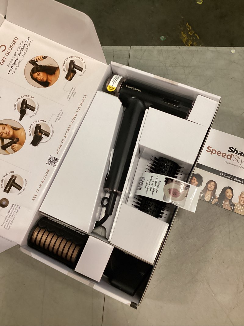 Condition photo showing Good Condition for shark speedstyle pro professional performance high-velocity hair dryer system with scalp shield and iq speed styling & drying suite, straight and wavy hair, lightweight, ionic, no heat damage, hd731 speedstyle pro-straight & wavy hair