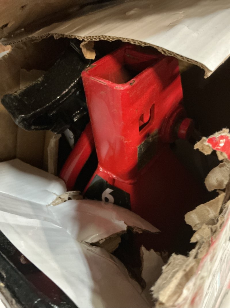 Condition photo showing As Is for big red t46002a torin steel jack stands: double locking, 6 ton (12,000 lb) capacity, red, 1 pair 6 ton double locking