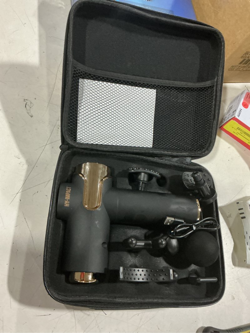 Condition photo showing As Is for hy-impact power pulse deep tissue percussion muscle massager - touch control, 3 modes, 99 speeds & 10 attachments