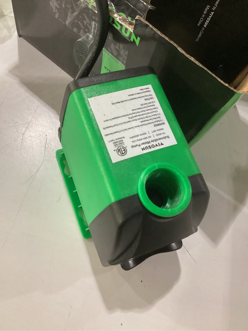 Condition photo showing Good Condition for vivosun 800gph submersible pump(3000l/h, 24w), ultra quiet water fountain pump with 10ft. high lift with 6.5ft. power cord, 3 nozzles for fish tank, pond, aquarium, statuary, hydroponics green