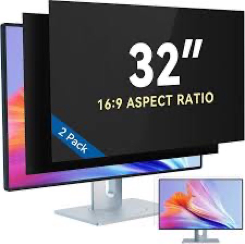 [32 inch] Computer Privacy Screen Filter (2 Pack) – Pre-Installed Nano-Suction Bezel (No Messy Tapes