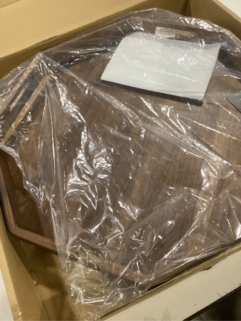 Condition photo showing Good Condition for 20 Inches Extra Large Octagonal Black Walnut Wood Ottoman Tray with Handles, Serve Tea, Coffee Classic Wooden Decorative Serving Tray 20" x 20" x 2.5"