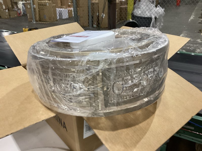 Condition photo showing New/Like New for caged ceiling fan with light and remote, 19" vintage crystal fandelier, gold bladeless ceiling fan, low profile ceiling fan for bedroom, farmhouse chandelier fan for living room