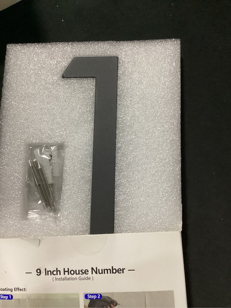 Condition photo showing New/Like New for 9 inch modern house numbers for outside metal,large address numbers for house matte black outdoor floating flush mount vertical horizontal zinc home address numbers 1 #1