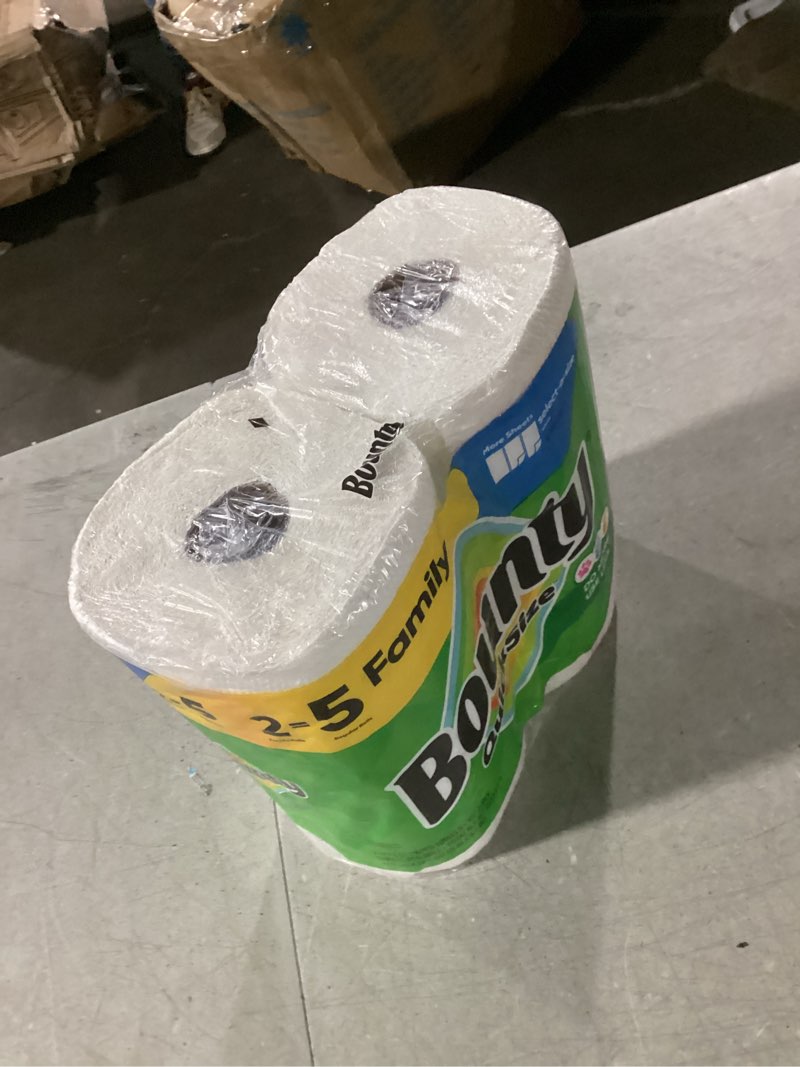 Condition photo showing New/Like New for bounty paper towels quick size, white, 2 family triple rolls = 6+ regular rolls