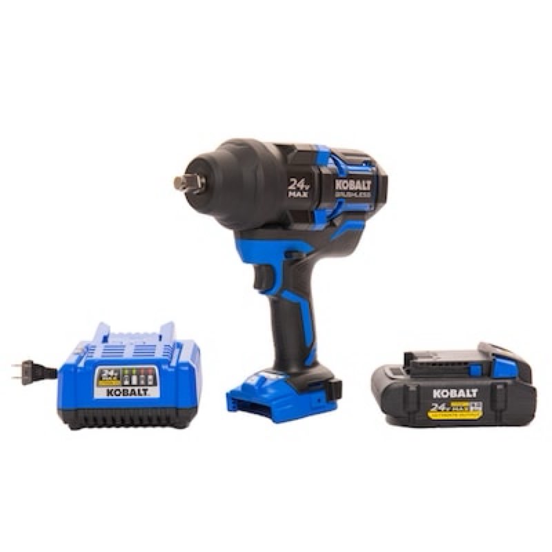 kobalt xtr 24-volt variable speed brushless 1/2-in drive cordless impact wrench (battery & charger included)