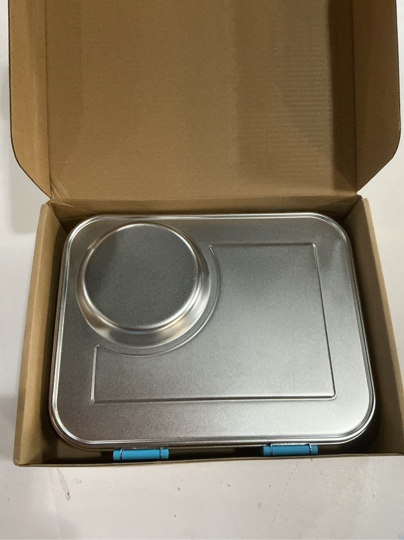 Condition photo showing New/Like New for stainless steel bento lunch box with thermos for 7+kids & adults, hot & cold meal container?leakproof 3-compartment, bpa-free, dishwasher safe, metal bento box?school, office,travel, picnic –?blue