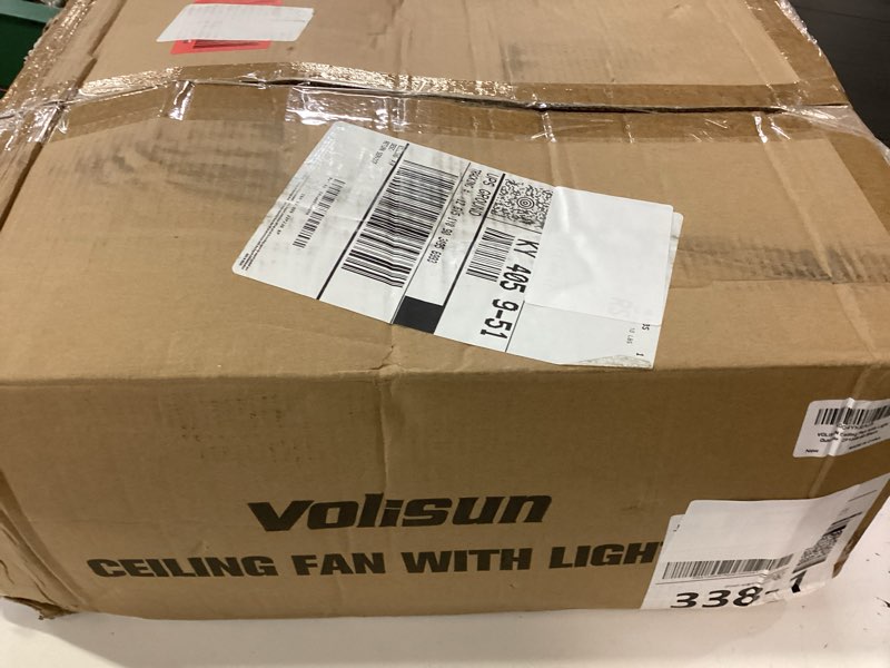 Condition photo showing New/Like New for volisun outdoor ceiling fans with light for patios, 42in weatherproof plug in ceiling fan, 3cct dimmable gazebo ceiling fan remote&app control, black caged ceiling fan for porch, pergola,canopy